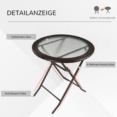 Розкладний стіл Outsunny Camping Table круглий Ø68 см з ротанговим декором і міцною сталевою рамою, ідеально підходить для саду та пікніка