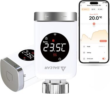 Розумний термостат для радіатора SALCAR TRV801W WiFi LCD, сумісний з Alexa та Google Home, Tuya Smart, 2 шт.