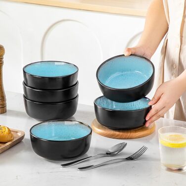 Набір посуду Vancasso AMBER на 12 осіб, 48 предметів: тарілки обідні, десертні, супові, миски (блакитний, реактивна глазур, для посудомийної машини)