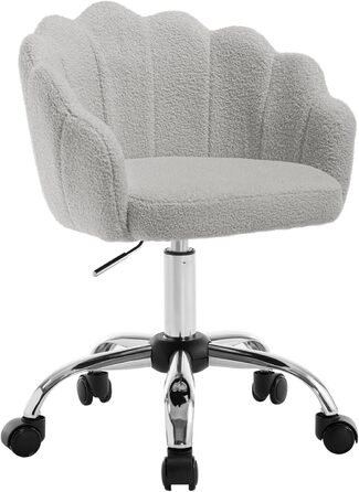 Крісло WOLTU для офісу та дому, крісло до туалетного столика з підлокітниками у вигляді пелюсток, поворотне з роликами, регульоване по висоті, для робочого кабінету, спальні (Світло-сірий, кашеміровий матеріал)