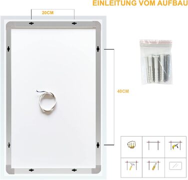Дзеркало для ванної кімнати Puchika з підсвічуванням, LED-дзеркало 50x70 см, регульоване, тепле/холодне/нейтральне світло 3000-6400K, IP44, A+, сенсорне керування, 3 кольори світла