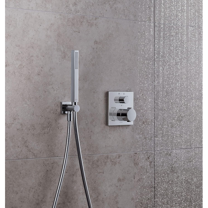 Душова стійка Duravit, водозберігаючий душ, душова лійка з типом розпилення Rain, кутова душова лійка, ручний душ з водозберігаючою функцією MinusFlow, легко чиститься, хромований, водозберігаючий (MinusFlow), з 1 типом розпилення, кутовий хромований.