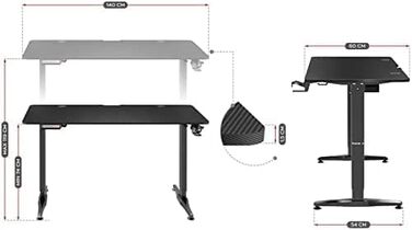 Стоячий стіл з функцією пам'яті, ергономічний, письмовий стіл, стіл з регулюванням висоти, електричний, стіл для ПК Письмовий стіл для сидіння та стояння 140 x 60 см Алюмінієва карбонова стільниця Чорний, 8.5