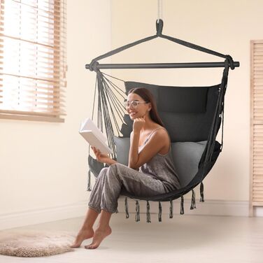 Підвісне крісло-гойдалка з подушкою 100x130x75 см, до 150 кг, для саду та дому, чорне