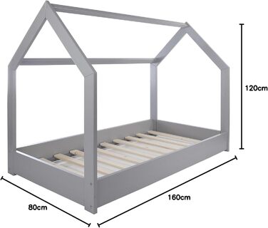 Ліжко-домік Velinda для дітей, ліжко-ігровий будиночок, односпальне ліжко, скандинавський дизайн (сірий колір)