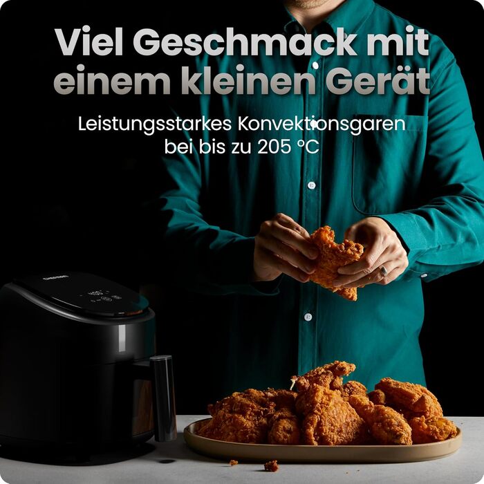 Фритюрниця без олії Chefman 2L: компактна, чорна, з антипригарним кошиком та цифровим таймером