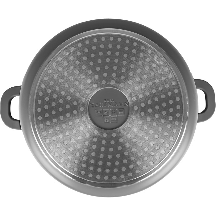 Каструля з антипригарним покриттям 10 літрів, діаметр 28 см, з кришкою, з алюмінієвого лиття, для всіх типів плит (в т.ч. індукційних), сіра. Ідеально для супу, тушкування та приготування великих порцій.