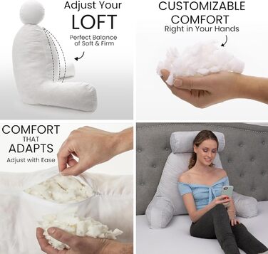 Подушка для чоловіків з підлокітниками - темно-сіра, для читання та відпочинку в ліжку | Premium Memory Foam | Знімна подушка для шиї