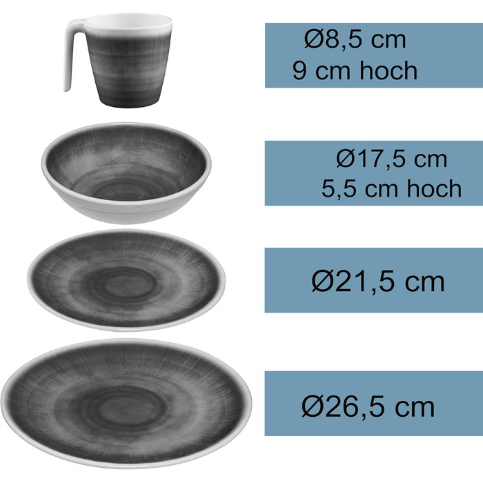 Набір посуду Melamin Adria Blue для 2 особи (8 предметів) - керамічний ефект, для кемпінгу, дому, пікніка