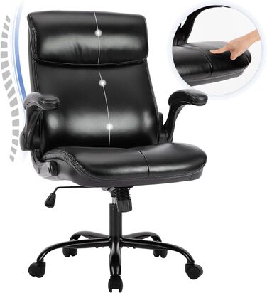 Офісний стіл COLAMY: ергономічний крісло з високою спинкою, регульовані підлокітники, шкіряне покриття (чорний)