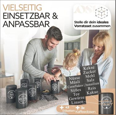 Набір контейнерів для зберігання кави, цукру та борошна IDEALTASTIC® Premium, 3 шт по 500г, повітряно-водонепроникні, чорний