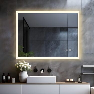 Дзеркало для ванної кімнати LISA LED 80x60 см з підсвічуванням, сенсорне регулювання, 3 кольори світла, антизапарювання