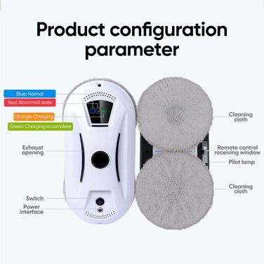 Робот для миття вікон з автоматичним струменем води, 5600 Па, для гладких поверхонь, з пультом дистанційного керування, з 10 мітками для миття