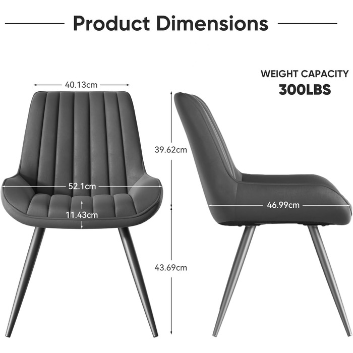 Набір обідніх стільців (6 шт) - сучасний дизайн, м'яке сидіння 10 см, штучний матеріал, металеві ніжки, темно-сірий колір, FU01043BL-2