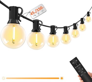 LED гірлянда для вулиці з пультом керування - 15м, 40W, G40, димування, 4 режими, таймер, вологостійка для саду, балкону, тераси, вечірки, кемпінгу, весілля
