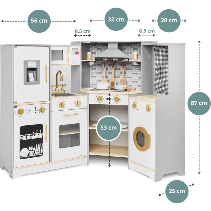 Дитяча дерев'яна кухня Mamabrum XXXL з LED-підсвічуванням та аксесуарами: мікрохвильова піч, посуд, столові прибори. Ігровий набір для дітей 3+