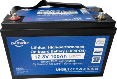 Акумулятор DASVOLT 12V 2560Wh LiFePO4 з BMS для автофургону, домашнього резервування, сонячної енергії, автономної мережі, морського транспорту (100 Ач)