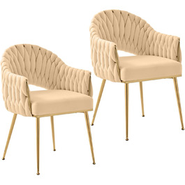 Елегантні обідні стільці Samt 2 шт. з підлокітниками, для вітальні, кухні, балкону. Білий (Бежевий)