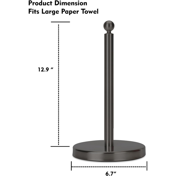Тримач для паперових рушників на стільницю з обважненою основою для одноручного використання, нековзний, нержавіюча сталь, чорний