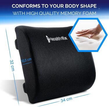 Ергономічна подушка під поперек Healthfix з ефектом пам'яті для офісного стільця, авто та дивана (розмір Medium, 70-90 кг)