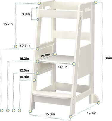TOETOL Стілець-підставкою для малюків з бамбука, 3 положення по висоті, для кухні, ванної кімнати, антиковзаюча поверхня (слонова кістка)