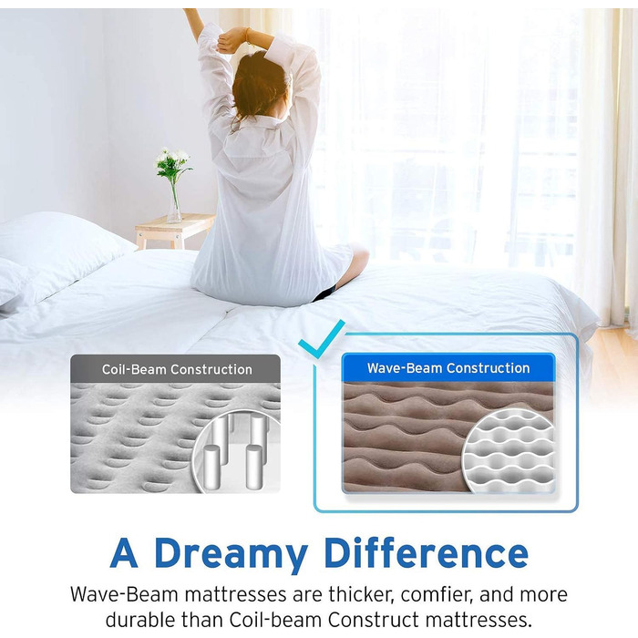 Надувне ліжко Etekcity EAM-ET2/EAM-DQE1: односпальне, для кемпінгу, 203x152x46 см, біле/коричневе