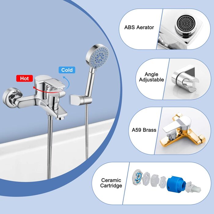 Змішувач для ванни з душем (хром) з 3 режимами, набір для ванної кімнати (Bs102)