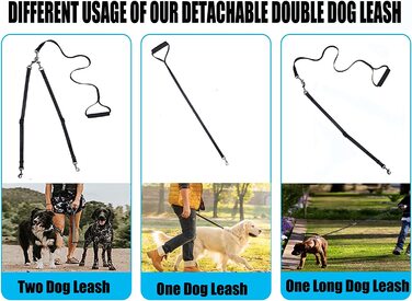 Подвійний повідець SONQUEEN для собак, висувний повідець для собак, поворот на 360 градусів, без заплутування, подвійний повідець для собак, зручний, амортизуючий, світловідбиваючий банджі для двох собак, світловідбиваючий банджі-повідець для 2 собак