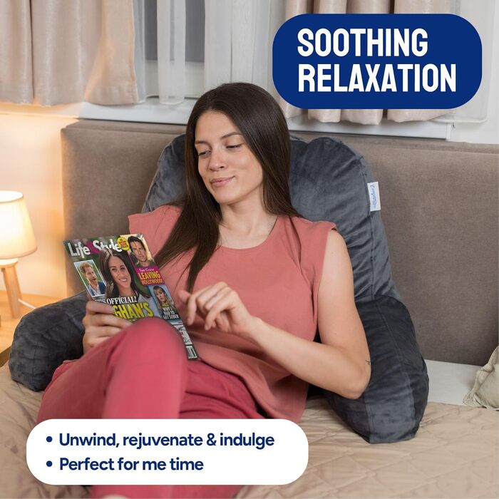 Подушка-валик ComfortSpa для дорослих з підлокітниками та кишенями, для підтримки спини в ліжку/на дивані, проти ГЕРХ, сіра