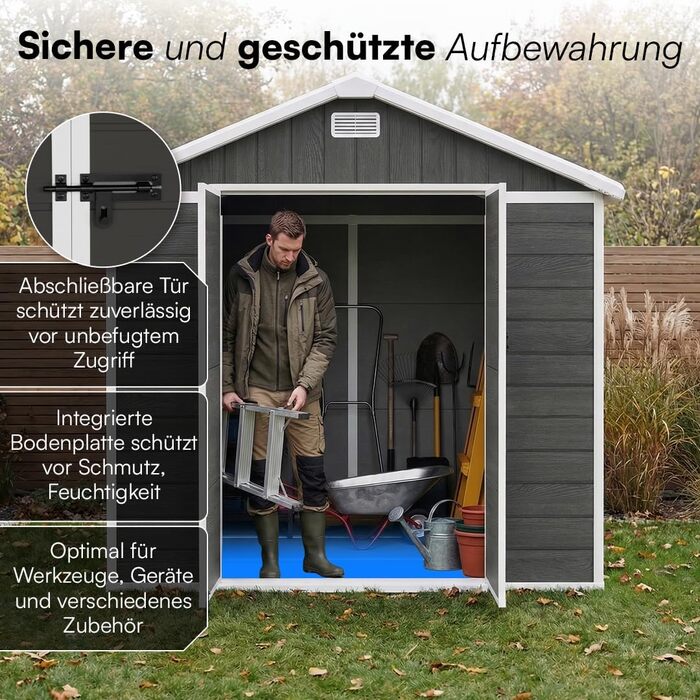 Сарай для інструментів STEELSØN Novara 192x92x151 см, пластиковий, з вікном, під дерево, темно-сірий - садовий будиночок, вологостійкий