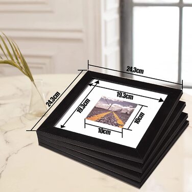 Рамка для фотографій Muzilife 4 шт. 20x20 см зі скляною панеллю-настінна чорна фоторамка для портрета / галереї з паспарту 10x10 см (чорний)