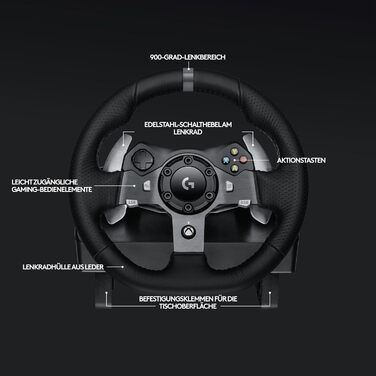 Logitech G920 Driving Force Racing Wheel – Ігровий кермо з Force Feedback 900°, педалі з нержавіючої сталі, для Xbox Series X|S, Xbox One, PC, Mac – Чорний