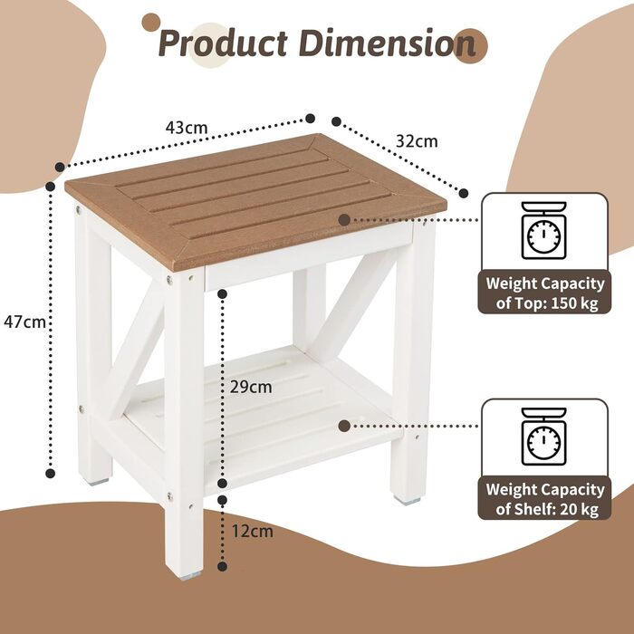Двоярусна душова лавка GOPLUS з місцем для зберігання, душовий стілець для ванної кімнати, білий та коричневий (43 x 32 x 47 см)