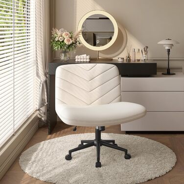 Крісло офісне Yaheetech з колесами, регульоване по висоті, з широким сидінням та середньою спинкою, для офісу та спальні, бежеве