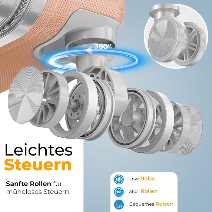 Набір дорожніх валіз KESSER з ABS-пластику, 4 предмети: жорсткі валізи з кодовим замком, вагами та дорожньою сумкою, колеса 360°, ручний багаж та великі валізи для бізнесу та подорожей (Nude Grey)