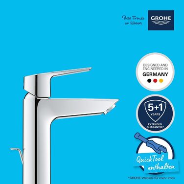 Змішувач для ванної кімнати Grohe Start, економічний, холодна вода в середньому положенні, з Pop-Up переливом, 17 см, хром, 23551002