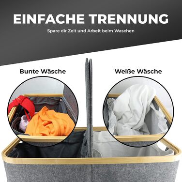 Кошик для білизни HOMIOL з кришкою, 100 літрів, XXL - 2 знімні мішки для білизни з 2 відділеннями