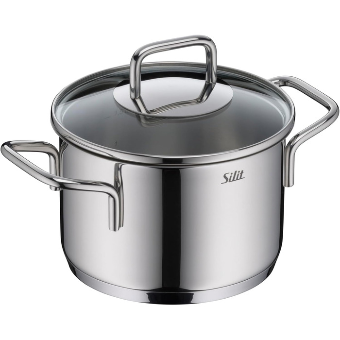 Набір кухонного посуду Silit Extra Cook 4-елементний: каструлі 16/20/24 см з кришкою, ковшик 16 см, внутрішня мірка, широке вушко, придатний для миття в посудомийній машині, з нержавіючої сталі Crominox