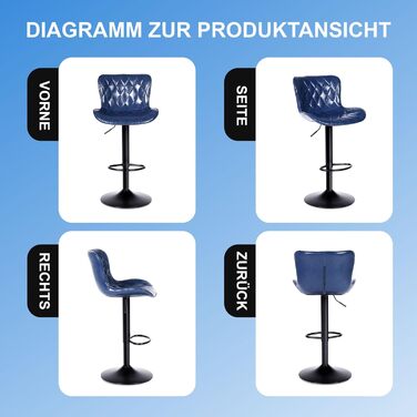 Барні стільці Youhauchair 3 шт., шкіряні, регульовані по висоті, з підніжкою та спинкою, для кухні та бару (Блакитні)