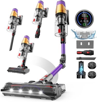Бездротовий пилосос Linkfly A12 з функцією миття підлоги, 8-в-1, 48Kpa, 550W, 70Min, сенсорний екран, контейнер 1,5L, док-станція для стін, підходить для килимів/авто/шерсті домашніх тварин, фіолетовий