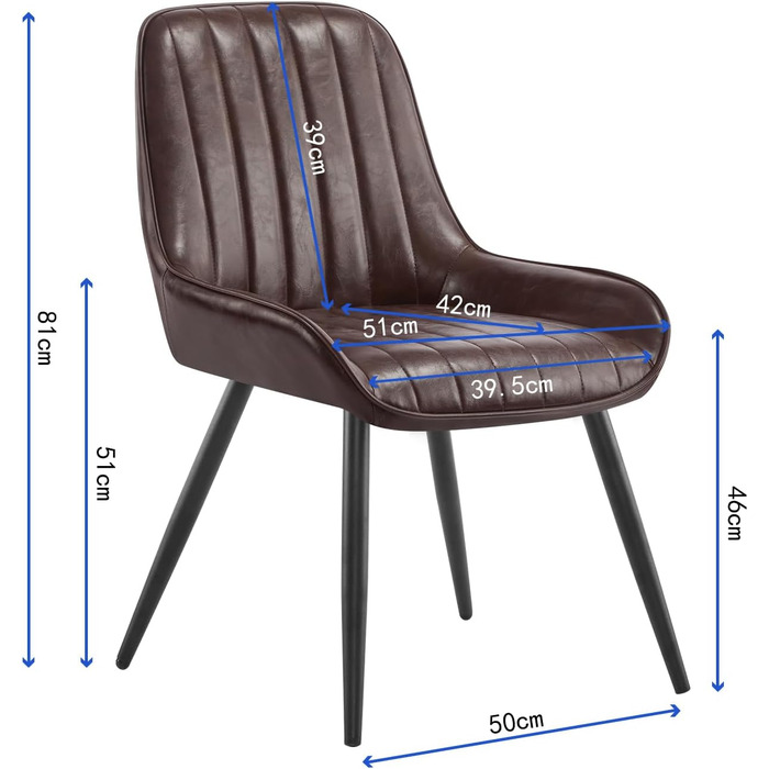 Крісла для їдальні Lestarain (2 шт.), для кухні, вітальні, їдальні. Ретро стиль, м'яке сидіння, металеві ніжки, до 150 кг, штучна шкіра, темно-коричневий