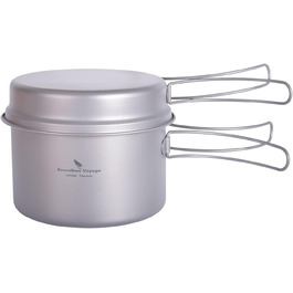 Набір кухонного посуду iBasingo Titan Topf Pfanne Set 1200мл & 500мл: каструля, сковорода, миска для кемпінгу, туризму, приготування їжі на природі. Легкий набір з 2 шт. з розкладним ручками. Ідеально для 1 особи. Ti2110C