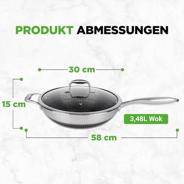 Набір сковорідок NutriChef з нержавіючої сталі, 6 предметів – антипригарне покриття, 20см, 25см, 30см з кришками, індукційне дно, стійкість до подряпин, підходить для духовки, безпечно мити в посудомийній машині. Включає вок 31 см