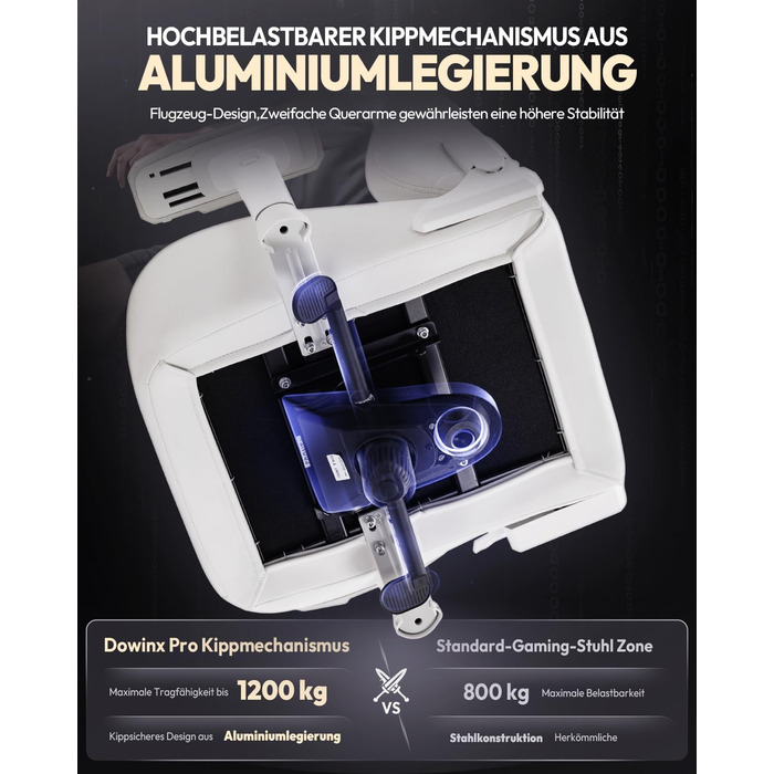 Ігровий крісло Dowinx для геймерів Esport, ергономічний офісний крісло з підлокітниками 4D та масажем попереку, витримує до 200 кг, регульована висота (білий)