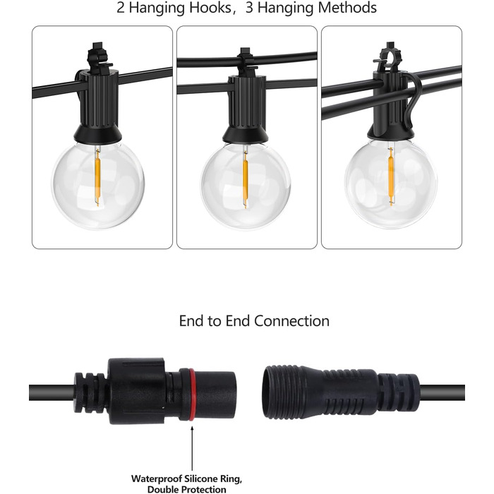 Світлодіодні струнні світильники зовнішня/внутрішня, 2700K теплий білий, водонепроникний IP65, лампи G40, 30M для саду/вечірки