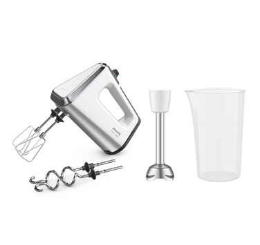 Міксер ручний Krups 3 Mix 9000, 750 Вт, білий/сріблястий (GN9121) - з насадками для збивання, тіста та пюре