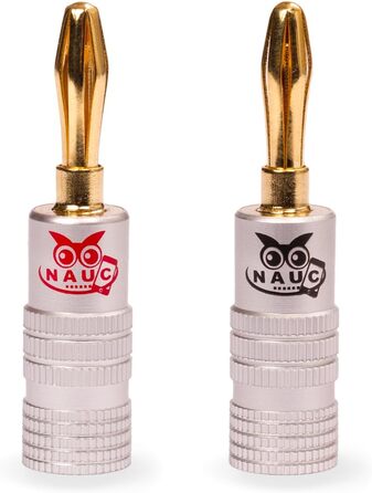 Штекер NAUC High End Banana Plug 32 шт. (16 пар) для кабелів до 6 мм, 24K позолочений, паяний/гвинтовий, чорний/червоний