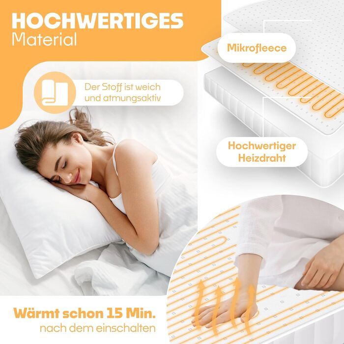 Електрична ковдра KESSER® з двома зонами нагріву та автовимкнення | 3 температурні режими | М'яка флісова підстилка для ліжка | Біла ковдра без візерунку