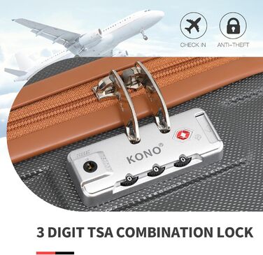 Набір валіз KONO з 2-х частин ABS з твердим корпусом на візку TSA з замком 55 см косметичка для ручної поклажі (сіра/коричнева, 4 шт.)