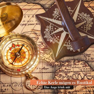 Karafe для віскі Grimm & Brothers Kompass ECHTHOLZ 850ml з привітальною листівкою - аксесуари для віскі, подарунок для чоловіків, глобус, подарунковий набір